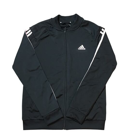 NWT Adidas Women's Track Jacket M Black Pink 3-Stripes Full Zip Logo Primegreen - Picture 1 of 8